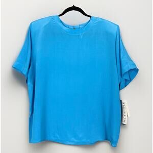 NWT Christie & Jill XL Sky Blue Shoulder Pad Short Sleeve Silk Blouse VTG Top